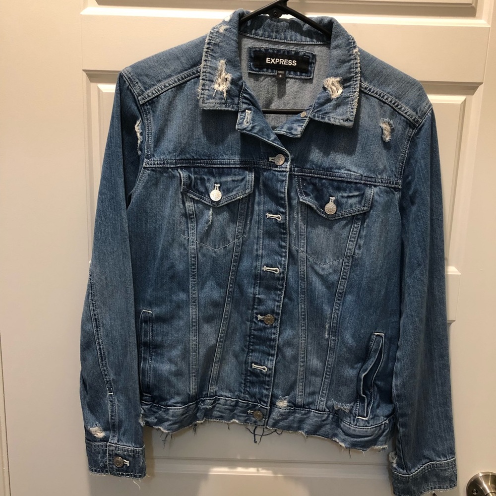 Express Distressed Blue Denim Jean Jacket
